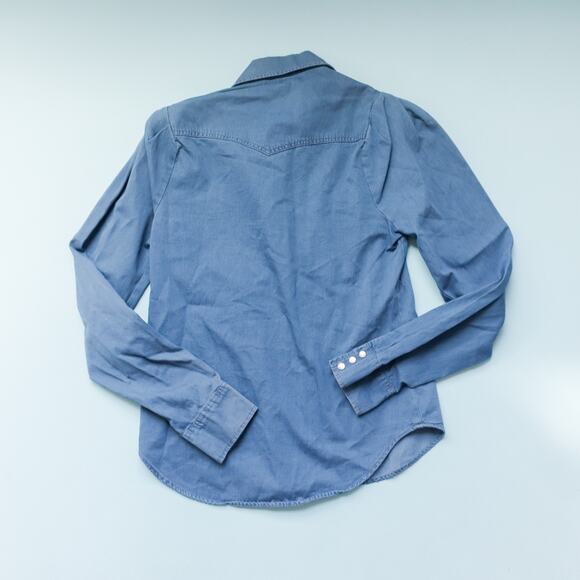 Torn by Ronny Kobo Chambray Denim Long Sleeve Classic Button Up Size Small - Picture 9 of 9